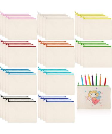 40 Pieces Canvas Zipper Pouch Bags Canvas Pencil Pouch Canvas Makeup Bags Blank Canvas Pencil Case Canvas Cosmetic Bag for Travel DIY Craft School (7.09 x 4.33 Inches S)