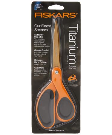 Fiskars 01-004244J Premier Softgrip Titanium Straight Adult Scissors, 8 Inch, Orange