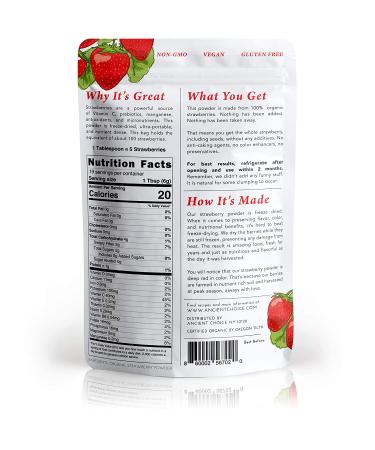 Organic Freeze Dried Strawberry Powder (4 oz) - Vegan Superfood for Baking, Smoothies, and Keto/Paleo Diets - Buy Online on SooperMarket.com