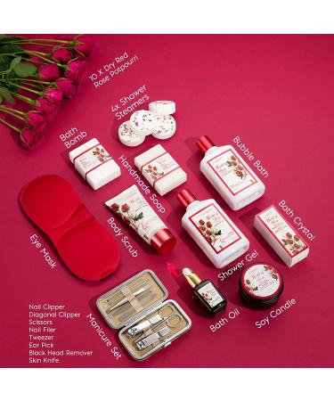 Red Rose Spa Gift Set for Women - 35 Piece Stress Relief Kit for Thank You, Birthday, Mom, Christmas - Nail Care, Body Scrub, Bubble Bath, Bath Bomb & More - Buy Online on SooperMarket.com