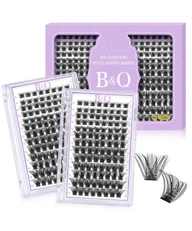 Lash Clusters 208 PCS Cluster Lashes Individual Lashes B02 Eyelash Extensions 8-16mm DIY Lash Extensions D Curl Volume Wispy Soft Comfortable Band False Lashes (D-8-16MIX B02+B02) Lash Kit B02+B02 1 count (Pack of 1)