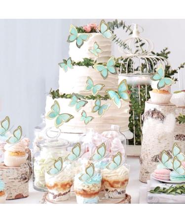 Blumomon 30-Piece 3D Butterfly Cake Topper Decorations - Green & Gold Border Mixed Sizes for Weddings Baby Showers & Birthdays - Perfect Cupcake Picks - Buy Online on SooperMarket.com
