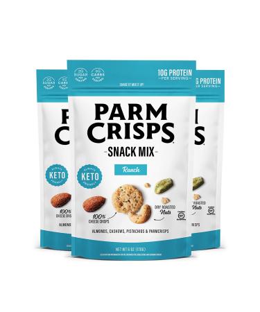 ParmCrisps Snack Mix  Ranch Cheese Parm Crisps and Nuts Snack, Made Simply with 100% Cheese Crisps, Almonds, Cashews, and Pistachios | Healthy High-Protein Snack, Low Carb, Gluten Free, Low Sugar | 6oz (Pack of 3)