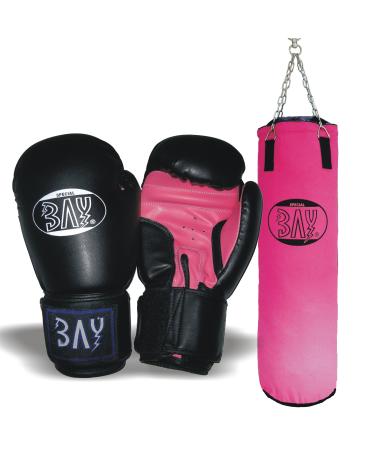 Bay BoxSet pink / black sandbag+boxing gloves "Future black / pink" 130x35 cm gloves sandbag gloves device handheld shoes box set punching bag kids kids junior senior adult women pink 6 8 ounces for oz 8 ounces
