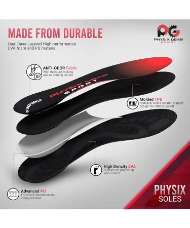 Physix Gear Sport Arch Support Insoles (Full Length) - Plantar Fasciitis Relief for Men & Women - Red/Black - UK Size L 9 1/2-11 | 10-11 1/2 - 1 Pair - Buy Online on SooperMarket.com