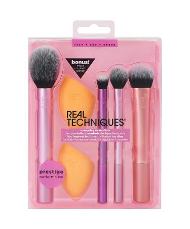 Real Techniques Everyday Essentials 6-Piece Makeup Brush Set with 2 Sponge Blenders - Multiuse Brushes for Eyeshadow, Foundation, Blush, Highlighter, and Concealer - Buy Online on SooperMarket.com