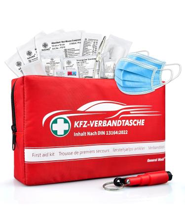 General Medi First Aid Kit - Premium first aid kit for car vehicle - Contents DIN 13164 (Red)