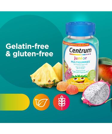 Centrum Junior MultiGummies Tropical Fruit Multivitamin and Multimineral Supplement Pineapple-Mango Dragonfruit and Passionfruit Flavours 60 count - Buy Online on SooperMarket.com