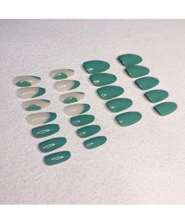 Sunjasmine 24 Pc Almond Fake Nails with Nail Glue - Green Designs | Acrylic Press on Nails for Women & Girls - Buy Online on SooperMarket.com