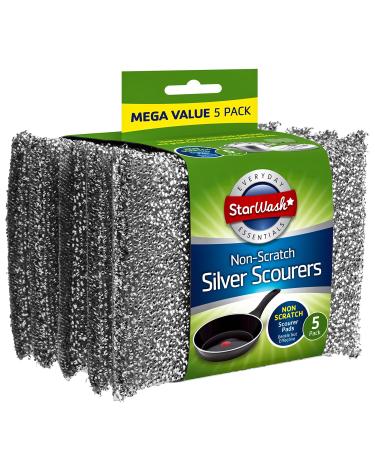 Zale Yardley Sponges Scrubbing Scouring Pad 5pk Non Scratch Stainless Steel Scouring Pad Washing Up Scourer Scouring Pad Ball - Easy Grip Cleaning Pots Pans (Grey)