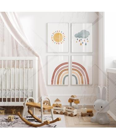 Happyarts A4 Poster Set - Hand-Painted Boho Sun Rainbow & Cloud Decor for Kids' Room | Perfect Baby Room Wall Art - Buy Online on SooperMarket.com