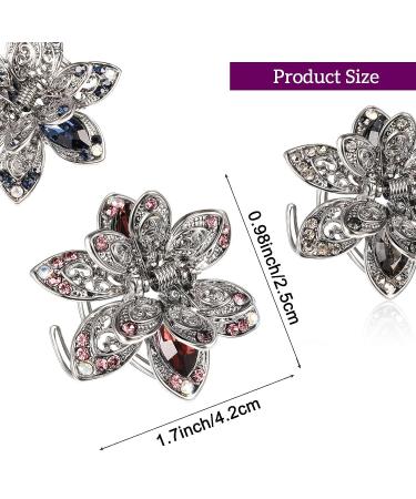 Exquisite Crystal Rhinestone Hair Claw Clips - Set of 6 | Non-Slip Flower Barrettes for Women and Girls | Vintage Hair Accessories - 3 Colors - Buy Online on SooperMarket.com