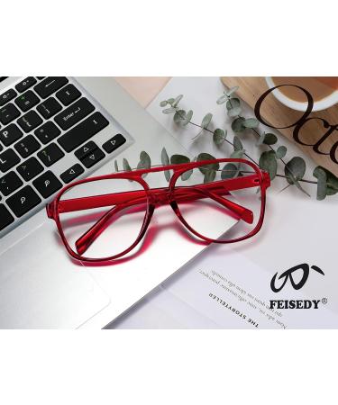 Feizedy Retro 70s 80s Blue Light Filter Glasses for Women & Men - B2888 Red Frame 60mm | Blue Light Blocking PC Gaming Glasses - Buy Online on SooperMarket.com