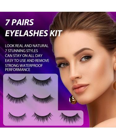 EARLLER Magnetic Eyelashes & Eyeliner Kit - 7 Pairs Natural Look False Lashes, Reusable 3D & 5D Set - No Glue, Easy Application - Buy Online on SooperMarket.com