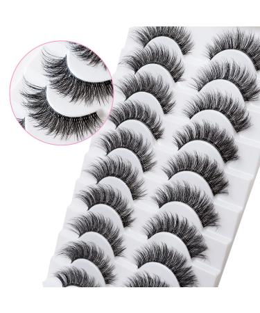 MilyBest 10 Pairs Asian Spiky Anime Mink Cat Eye False Eyelashes | Fluffy Wispy Clear Band for Natural Look & Extensions Pack A-Chic - 18MM - Buy Online on SooperMarket.com