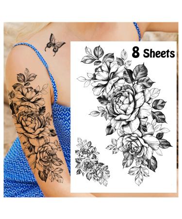 Cerlaza 8 Sheets Flower Temporary Tattoos for Women  Fake Tattoo Waterproof Semi Permanent Half Arm Sleeve  Realistic Long Lasting Sexy Tattoos Tatuajes Temporales Women