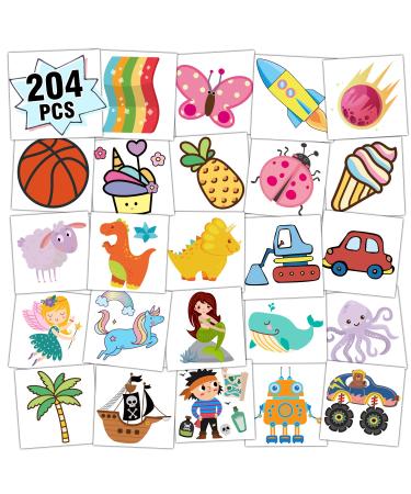 Partywind Temporary Tattoos for Kids  204 Individually Wrapped Sheets Kids Tattoos Stickers  Kids Birthday Party Supplies  Gifts for Goodie Bag Fillers  Toys for Boys and Girls