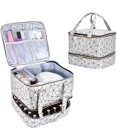 Uross nail polish organizer for 42 nail polish bottles and 1 LED nail lamp nail polish storage bag for nail design accessories (silver)