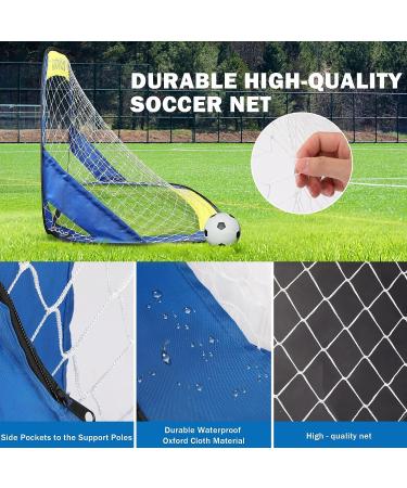 Folding Pop Up Soccer Goals Set 2 Pack - Portable Nets with Carrying Bag for Kids Indoor & Outdoor Games - Yellow & Blue - Buy Online on SooperMarket.com