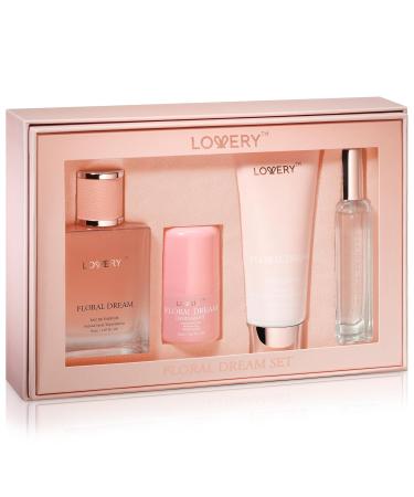 Gift for Women Floral Dream 4 in 1 Womens Perfume & Deodorant Set - 4pc Pink Eau de Parfum Fragrance Sets - Perfumes for Women Gift Set with Non Toxic Antiperspirant Stick Body Lotion & Mini Perfume - Buy Online on SooperMarket.com