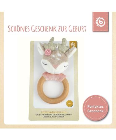 Bieco Reh Ella Greifling | Eco-Friendly Baby Wood Rattle & Gripping Rings | Cuddly Baby Deer Toy for Newborns | Perfect Baby Shower Gift - Buy Online on SooperMarket.com