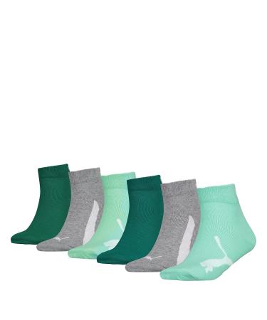 PUMA Boy's BWT Quarter 6pack Hosiery Opaque Green Combo 23/26