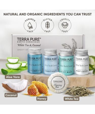Terra Pure White Tea & Coconut Amenity Kit | Travel Size Shampoo Conditioner Lotion & More | 75 Pieces - Eco-Friendly Luxury Accessories for Hospitality - Buy Online on SooperMarket.com