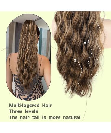 YEESHEDO Long Wavy Drawstring Ponytail Hair Extension | Clip-in Curly Synthetic Hairpiece 26 Chestnut Brown with Blonde | Women's Hair Accessories - Buy Online on SooperMarket.com