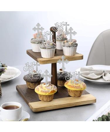 Rsstarxi 24 Pack Baptism Cupcake Toppers First Communion Cupcake Toppers Glitter Cross God Bless Cupcake Picks for Baby Shower Christian Baptism Party Cake Decorations Silver - Buy Online on SooperMarket.com