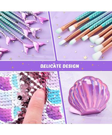 Mermaid Makeup Brush Set with Cosmetic Bag - 13 PC Beauty Tools and Sequins Case - Buy Online on SooperMarket.com