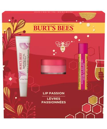 Burt's Bees Christmas Gifts  3 Lip Care Stocking Stuffers Products  Lip Passion Set - Passionfruit Moisturizing Lip Balm  Overnight Intensive Lip Treatment & Hydrating Lip Oil
