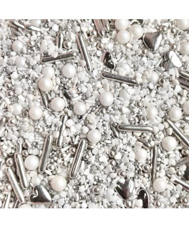 Silver sparkle white metallic wedding anniversary hen Sprinkles for cupcake cookies cake toppers pearls balls 100s and 1000s pearls decoration edible SILVER SPARKLE