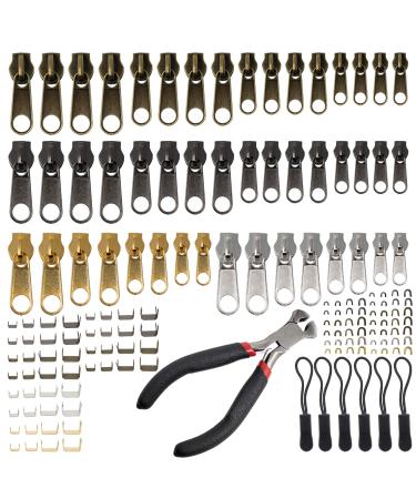 Zipper Repair Kit with Replacement Zippers  197pcs  Zipper Fix Kit & Replacement Zipper Slider Set with Pliers - Ideal for Fixing Luggage  Coats  Jean  Jackets  Tents - Zipper Repair On The Go