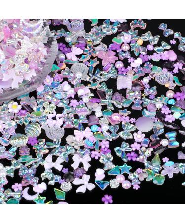 Mixing 500 pieces Nail Charms Decorations 3d Nail Decorations Kunst resin cute manicure accessories Bear flower loops hearts pearl for nail art decorations nail diy cell phone case purple