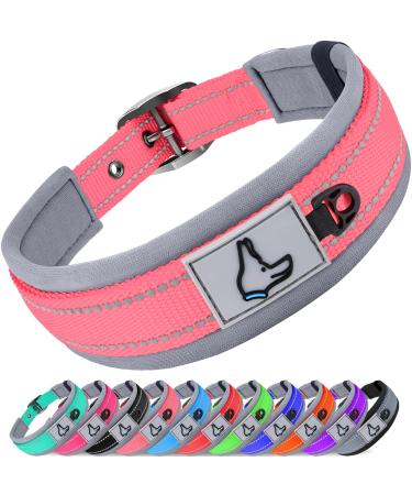 Joytale dog collar softly padded neoprene collars for medium dogs nylon reflective wide collar dog pink m (1 Pack) pink