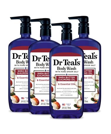 Dr Teal's Body Wash with Pure Epsom Salt with Shea Butter & Almond Oil 24 fl oz (Pack of 4) (Packaging May Vary)