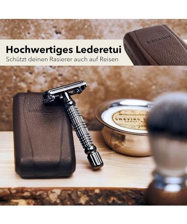 St rtebekker Premium Razor Hobel - Handmade Leather Etui | Vintage Wet Razor Set with 10 Blades & Mirror | Perfect Travel Shaving Gear - Buy Online on SooperMarket.com