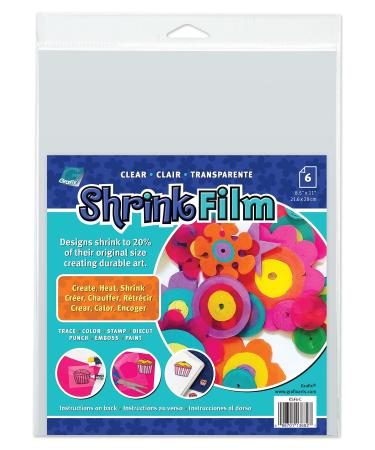 Grafix KSF6-C Film  Clear, 8.5 x 11, Pack of 6, Transparent Sheets, Design Your Art and Shrink It to Create Jewelry, Embellishments, Paper Crafts, Gift Tags, Ornaments, 6 Count Pack of 6 Clear
