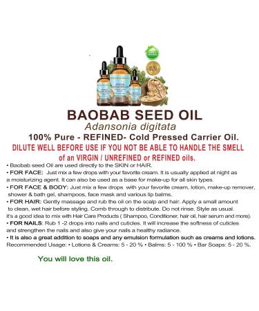 African Baobab Seed Oil 100% Pure - Cold-Pressed Carrier Oil for Skin Hair Nails | 15ml | Vitamin C Rich by Botanical Beauty - Buy Online on SooperMarket.com