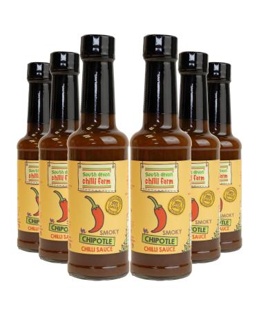 South Devon Chilli Farm Smoky Chipotle Sauce | Medium-Hot Traditional Mexican Sauce - Made with our Applewood-Smoked Home-Grown Jalapenos Versatile Gluten Free - Case of 6 140ml Bottles