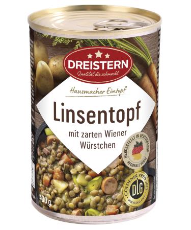 Three star lens stew with Viennese sausages 400 g |Delicious stew with a lot of insert in the practical recyclable cannedHausmaker stew with lots of meat and vegetables 400 g (1 -pack) lens pot