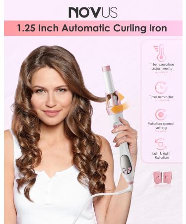 Automatic Curling Iron - NOVUS 1.25 Inch Dual Voltage Rotating Hair Curler with Adjustable Temperature Speed & Time Reminder - Perfect for International Shipping - Buy Online on SooperMarket.com