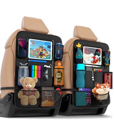 ACELIFE Car Organiser Car Seat Organiser for Kids 2pcs BackSeat Protector with 10" iPad Tablet Holder Car Tidy Organiser With Kick Mat & 9 Pockets for bottles toys books Car Accessories for Toddlers Black B