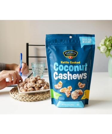 Platinum Kettle Cooked Coconut Cashews - Plant-Based Protein Snack | Healthy Fiber | 13 oz Resealable Pouch for Home Office Gym & School - Ship Internationally - Buy Online on SooperMarket.com