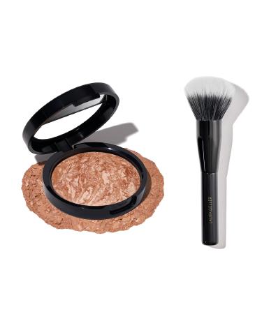 LAURA GELLER NEW YORK Baked Face & Body Frosting 2 Oz Tahitian Glow Bronzer Powder + Full Face Powder Makeup Brush - Even Application and Blending