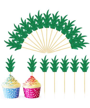 48 Pieces Pineapple Cupcake Toppers Glitter Cake Picks Donut Decor Topper for Summer Hawaii Party