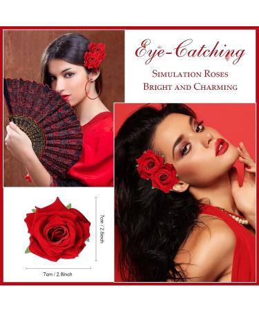 24 Pieces Red Rose Flower Hair Clips and Brooches for Women and Girls - Elegant Boho Floral Hair Accessories - Buy Online on SooperMarket.com