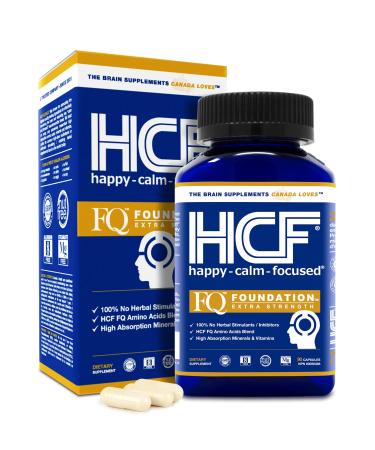 HCF Happy Calm & Focused - Natural Nootropic Brain Supplement Capsules 90 Count for Men & Women - Caffeine-Free Natural Calm & Happy Pills for Concentration Attention Support & Stress Relief