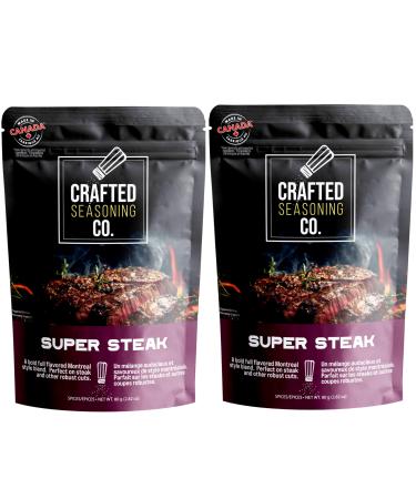 Crafted Seasoning Co. - Super Steak - Full Flavored Montreal Style Blend Perfect on Steak No MSG & Non-GMO 2 Pack Super Steak 80 g (Pack of 2)