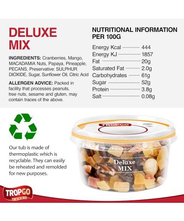 Tropgo Deluxe Mix 180gr - Mixed Nuts and Dried Fruits in a Resealable and Recyclable Nut Tub - Contains Fibre Protein and Essential Minerals - Wholesome Trail Mix - Healthy Snacks for All Ages - Buy Online on SooperMarket.com